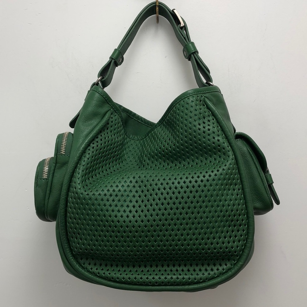 Lockheart Green Leather Perforated Hobo Bag